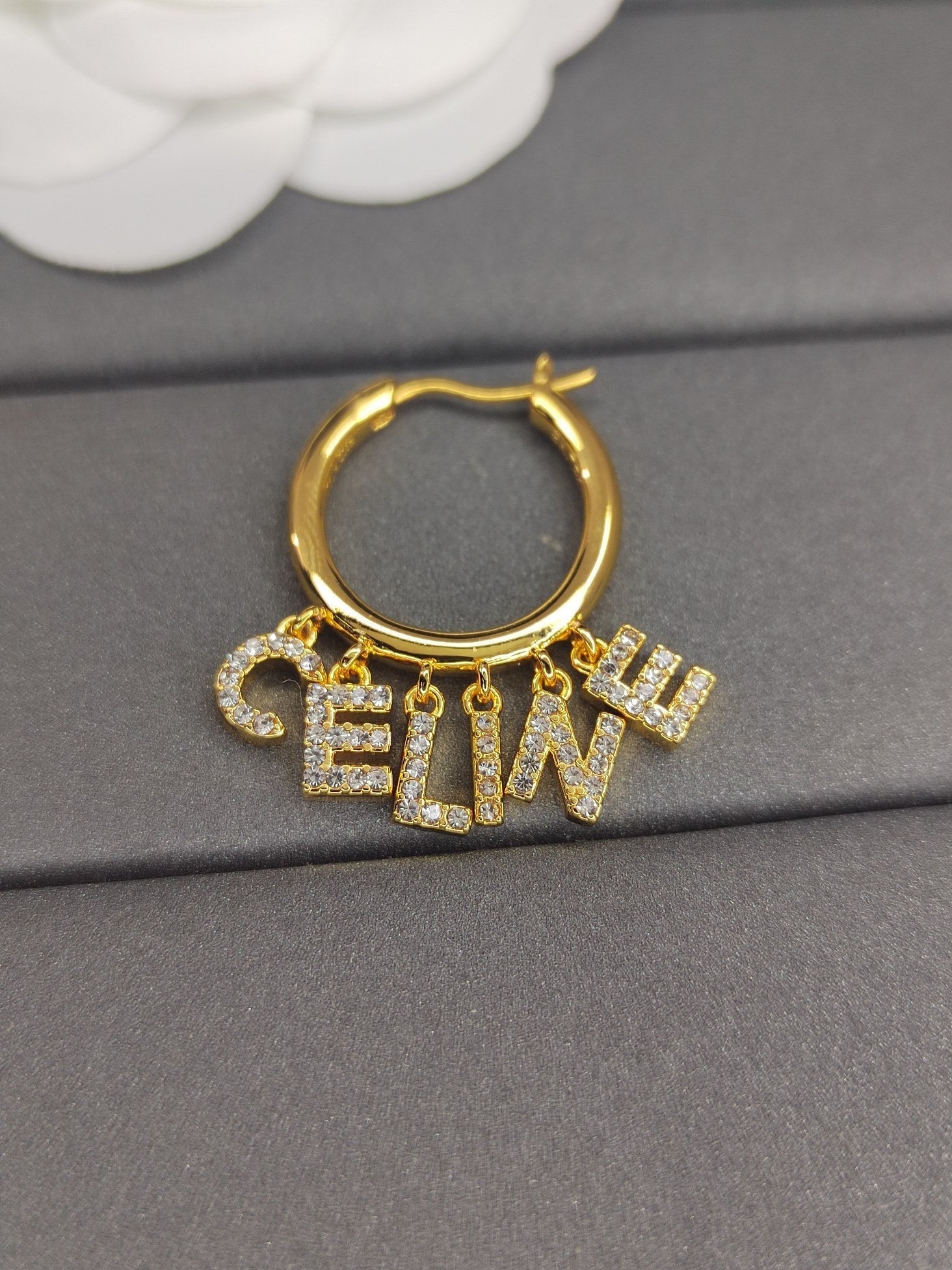 18K Celine Script Diamonds Earrings