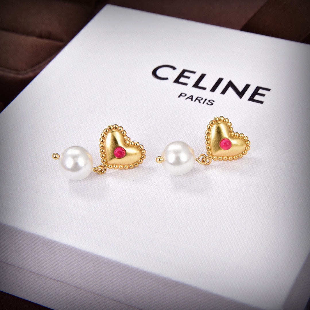 18K Celine Heart Pearls Earrings